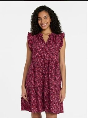 Time and Tru Women’s Summer Floral Cotton Flutter Sleeve Mini Dress XL 16-18